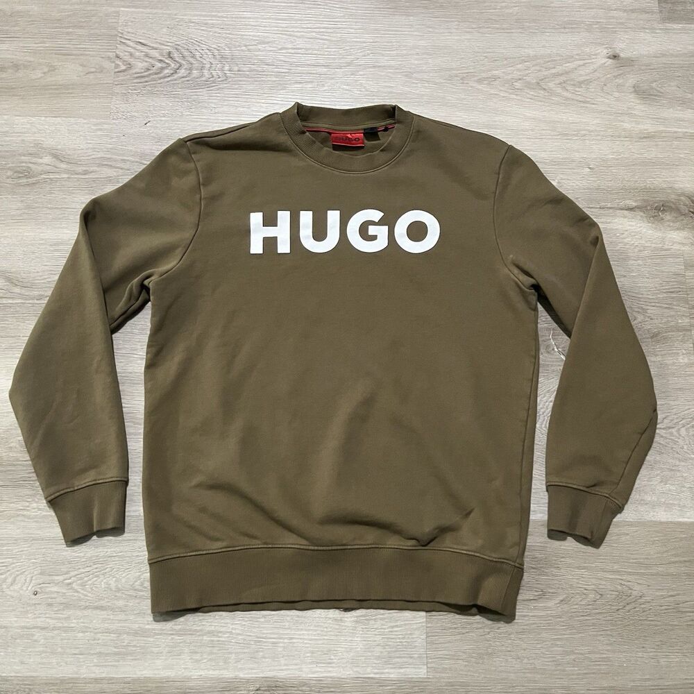 Hugo Boss Sweatshirt Brown White Logo Crew Neck Mens Size Medium